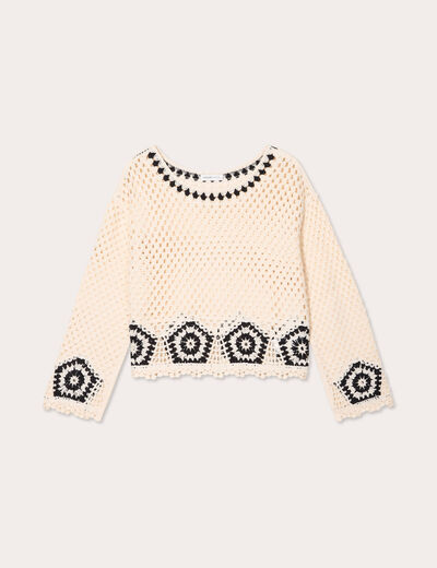 Pull effet crochet beige femme