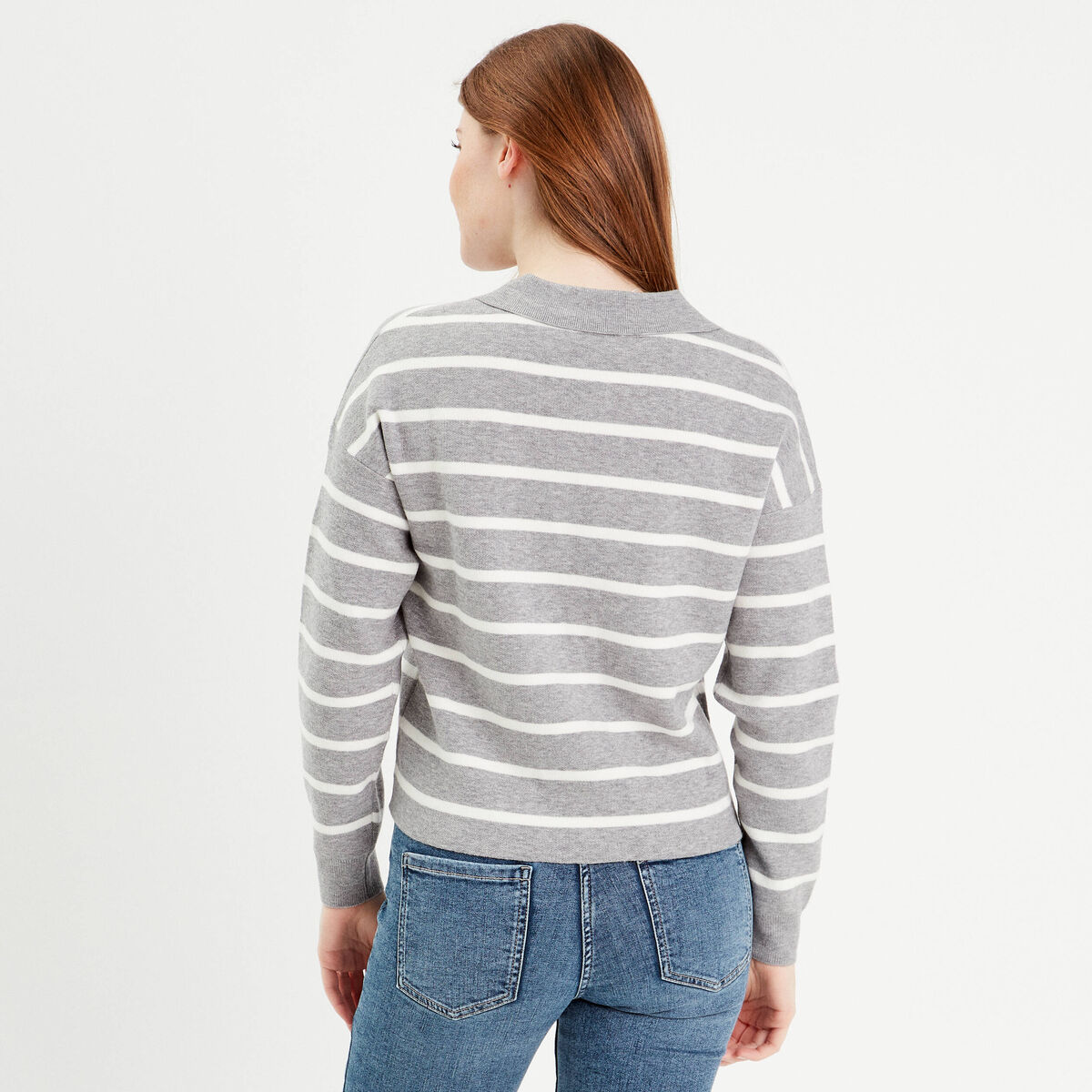 Pull manches longues col polo gris clair femme