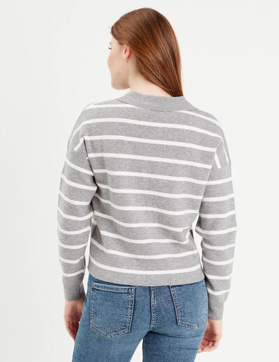Pull manches longues col polo gris clair femme