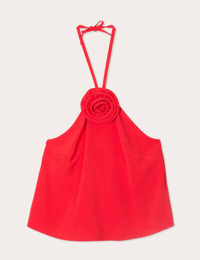 Caraco détail fleur rouge fluo femme