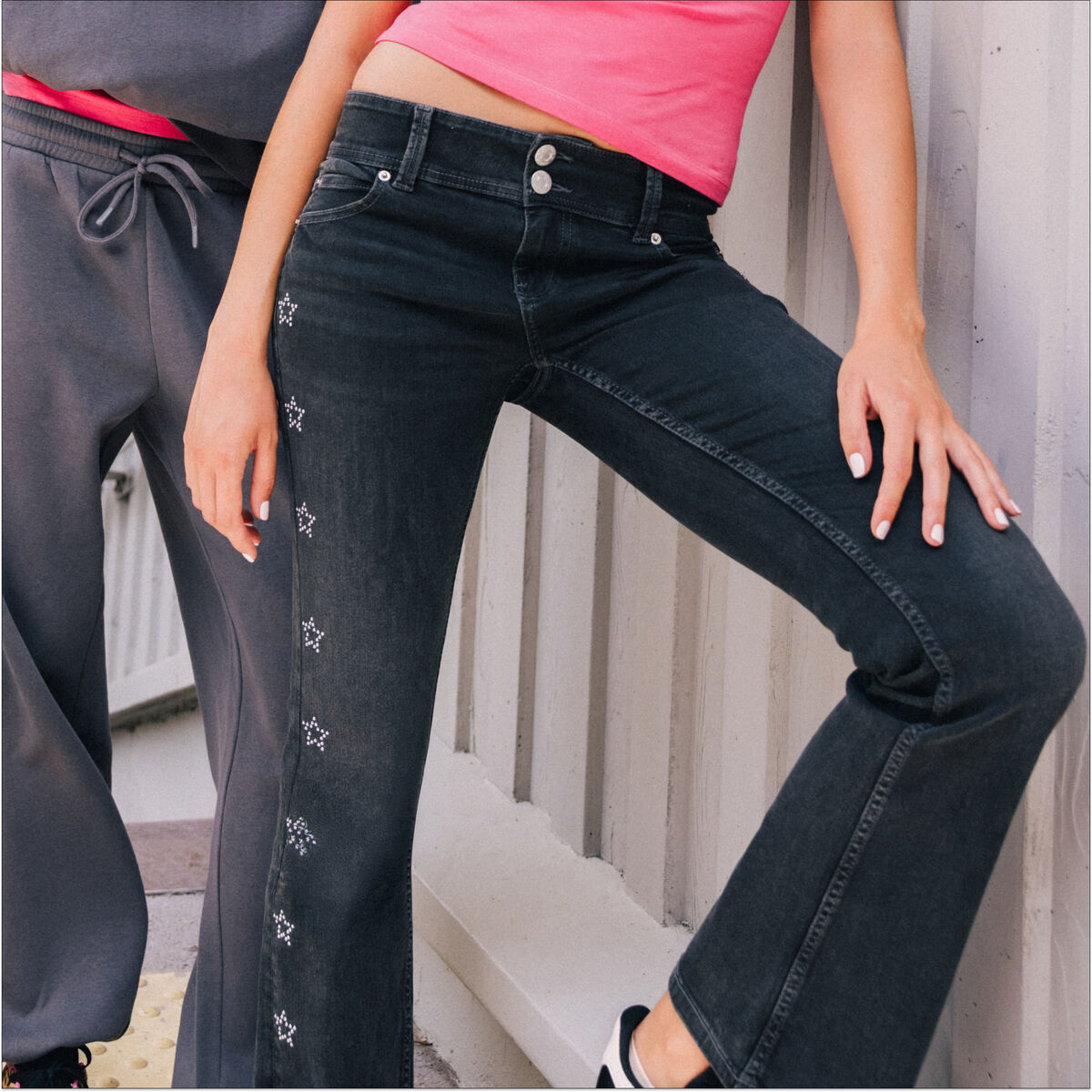 Jean bootcut taille basse denim noir femme