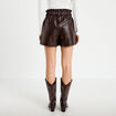 Short large taille haute en similicuir marron fonc&eacute; femme