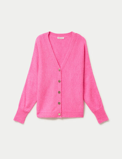 Gilet ajust&eacute; col v manches longues rose femme