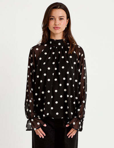 Blouse droite voile manches longues noir femme