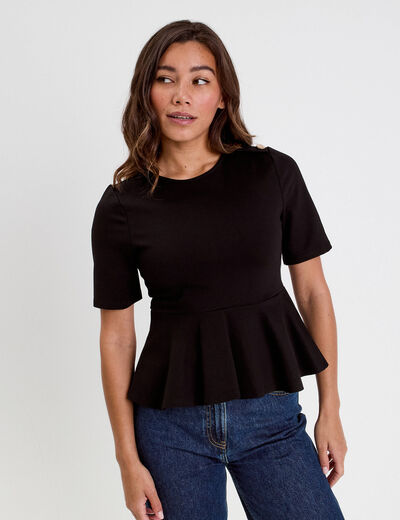 Top cintré col rond manches longues noir femme