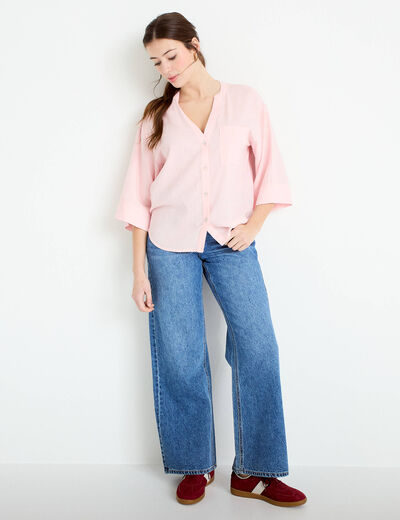 Blouse col V manches 3/4 rose clair femme