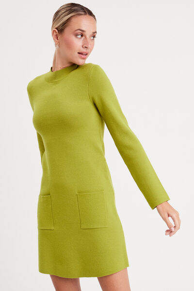 Robe pull droite avec poches vert femme