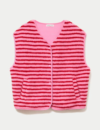 Gilet sans manches effet bouclette rose fushia femme