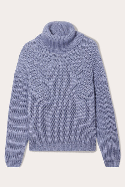 Pull avec col roulé bleu gris femme