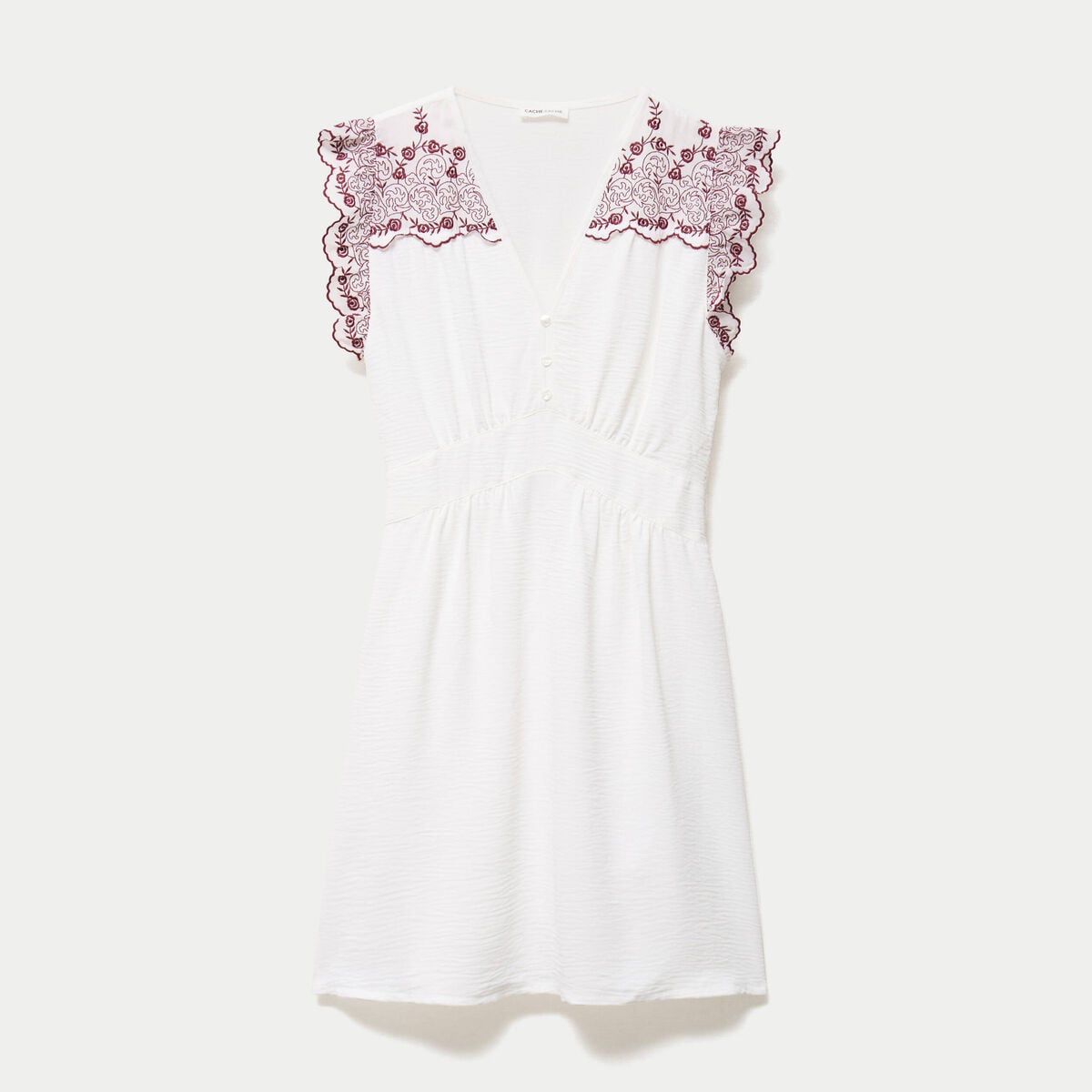Robe courte &eacute;vas&eacute;e col v manches courtes blanc femme