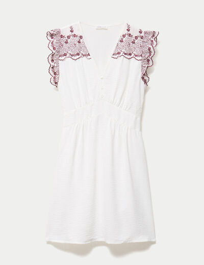 Robe courte &eacute;vas&eacute;e col v manches courtes blanc femme