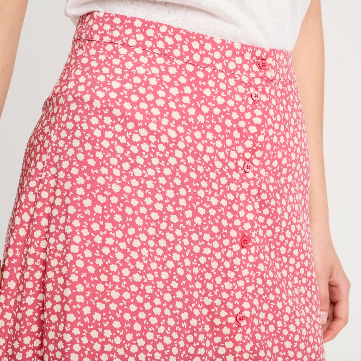 Jupe midi droite boutonnée rose femme