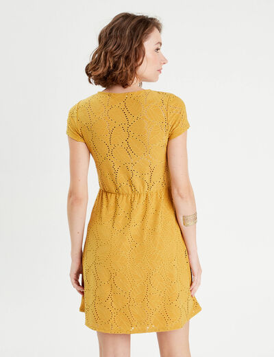 Robe évasée détail noeud jaune moutarde femme
