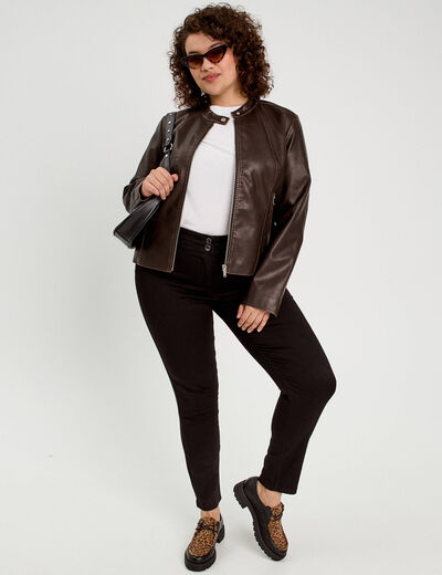 Veste ajustée simili cuir marron foncé femme