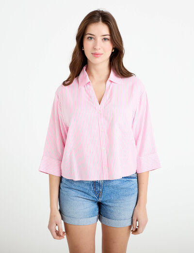 Chemise col classique manches 3/4 rose femme