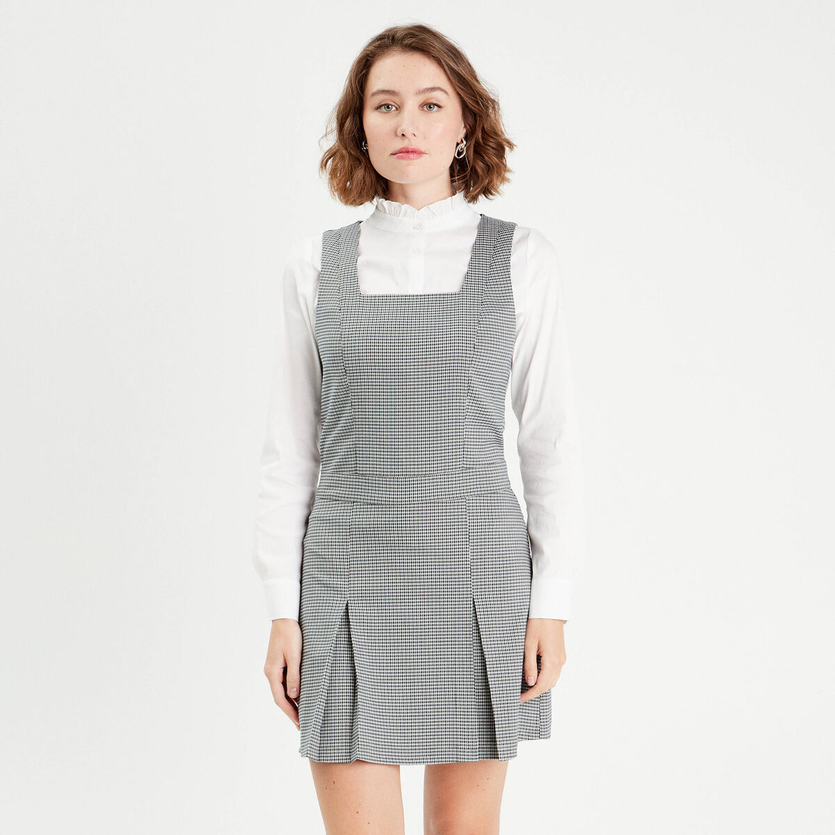 Robe évasée encolure carrée blanc femme
