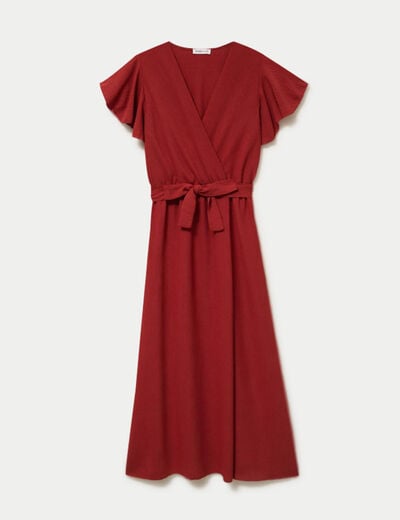 Robe longue &eacute;vas&eacute;e manches courtes orange fonc&eacute; femme