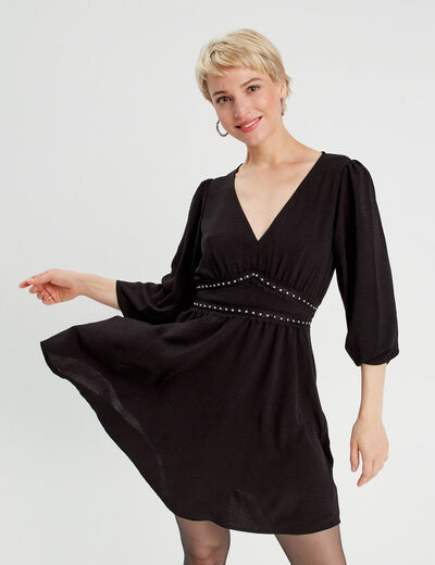 Robe évasée avec bandes clous noir femme