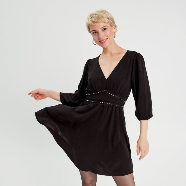 Robe évasée avec bandes clous noir femme