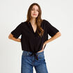 Chemise droite pliss&eacute;e manches courtes noir femme