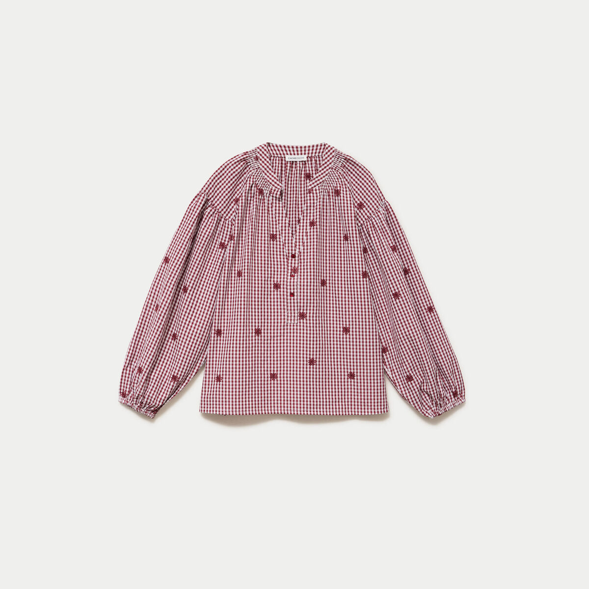 Blouse vichy brod&eacute;e rouge femme