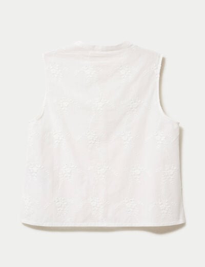 Chemise droite sans manches &agrave; relief ecru femme