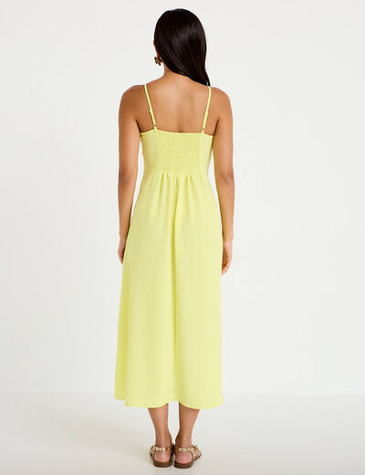 Robe longue &eacute;vas&eacute;e fendue jaune citron femme