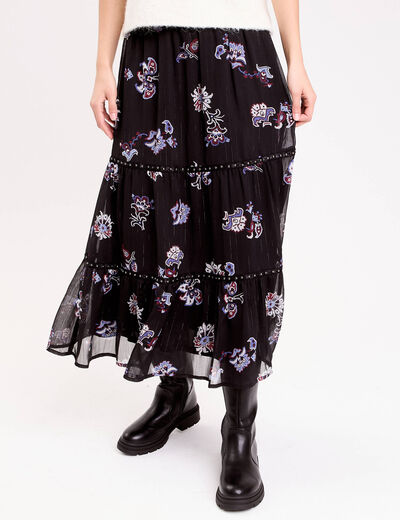 Jupon long &eacute;vas&eacute; en voile transparent bleu fonc&eacute; femme