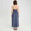 Robe longue évasée bretelles bleu pétrole femme