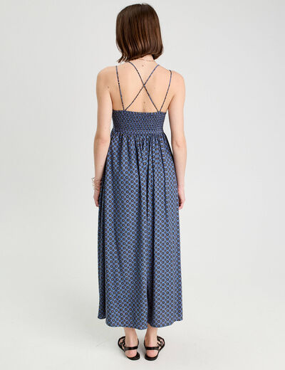 Robe longue évasée bretelles bleu pétrole femme