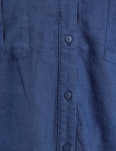 Chemise manches 3/4 contenant du lin bleu foncé femme