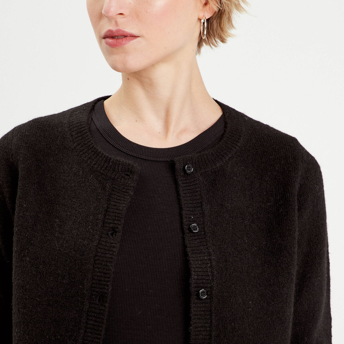 Gilet boutonné manches longues noir femme