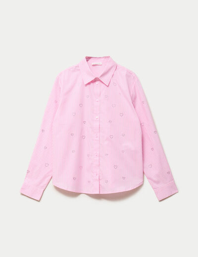 Chemise droite col am&eacute;ricain strass rose femme