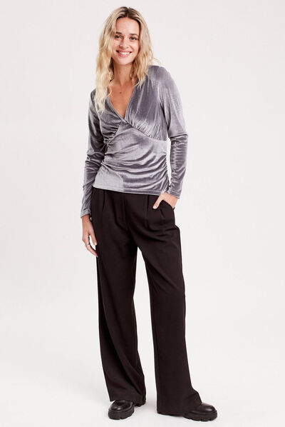 T-shirt velours cintré gris argent femme