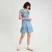 Robe évasée manches courtes bleu femme