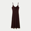 Robe longue droite col b&eacute;nitier dentelle marron femme