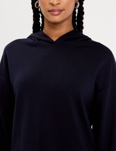 sweat à capuche manches longues bleu marine femme