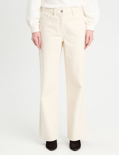 Pantalon large velours ecru femme