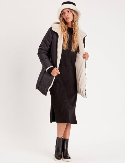 Parka réversible à capuche noir femme