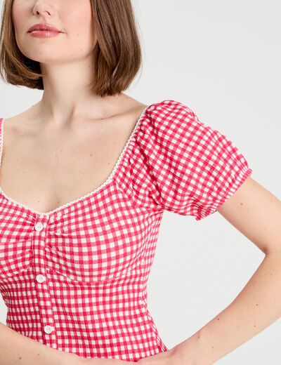 Blouse cropped rose framboise femme