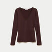 T-shirt thermique col en V plumetis marron fonc&eacute; femme