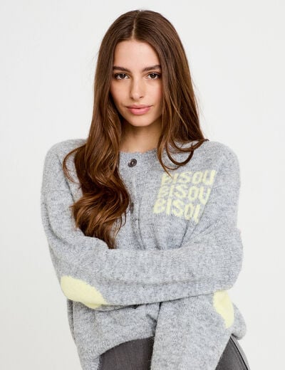 Gilet ample col rond manches longues gris clair femme