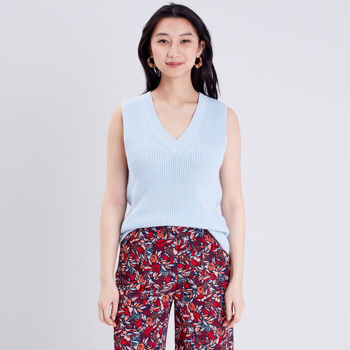 Pull sans manches bleu gris femme