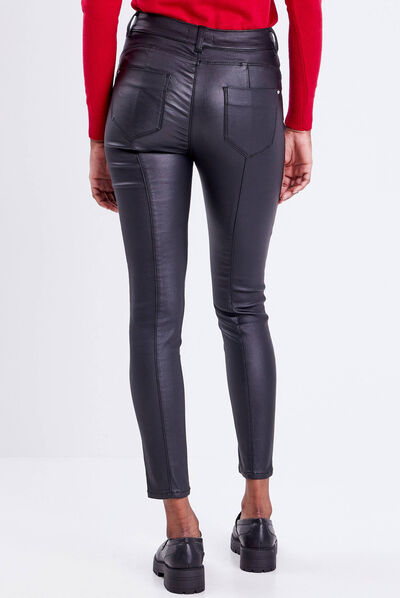 Jeans skinny enduit noir femme