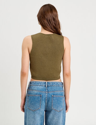 Gilet sans manches col en V vert kaki femme