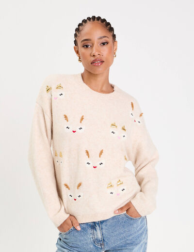 Pull manches longues beige femme