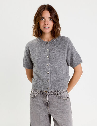 Gilet &agrave; d&eacute;tails de perles gris femme