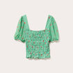 Blouse manches courtes smockée rouge femme