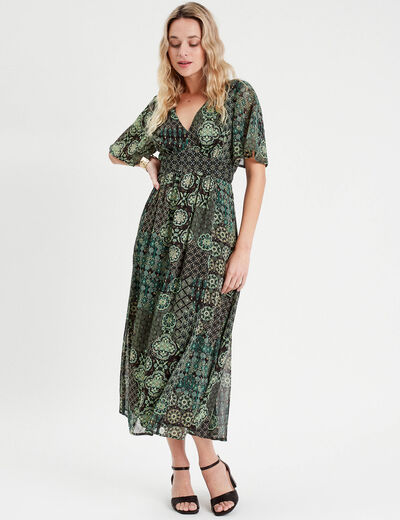 Robe longue évasée noir femme