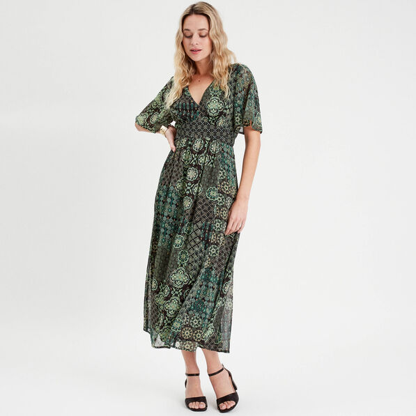 Robe longue évasée noir femme